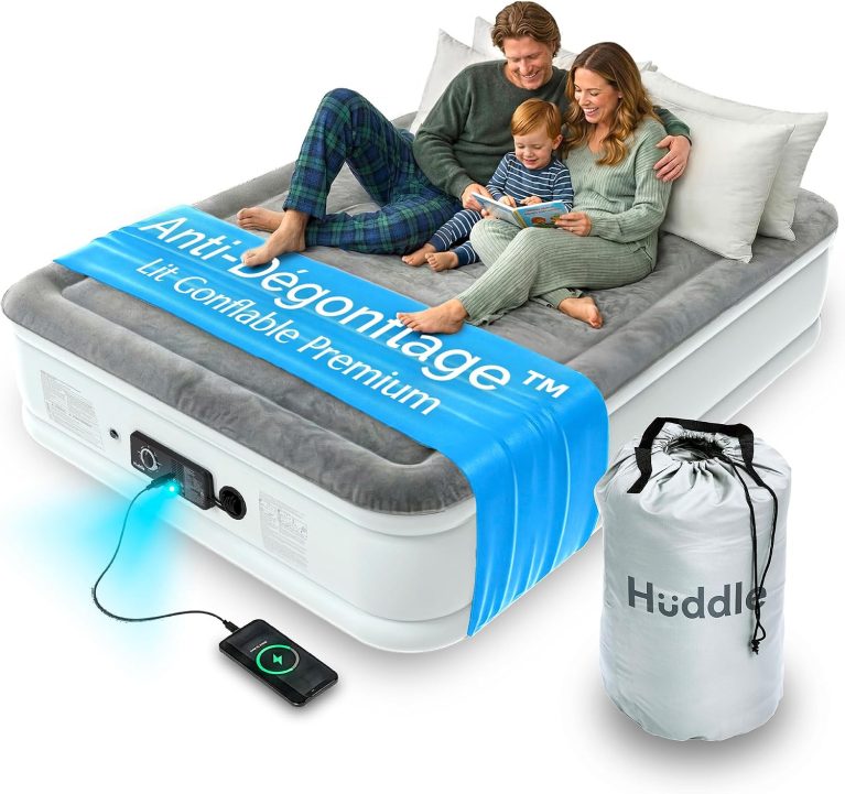 Huddle Never Deflate Luxury lit King Size Gonflable, Double Pompe SlumberGuard, fermeté réglable, pompe intégrée et veilleuse USB